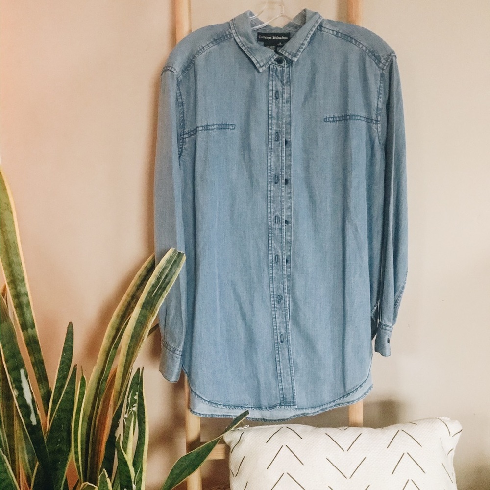 Denim button down top